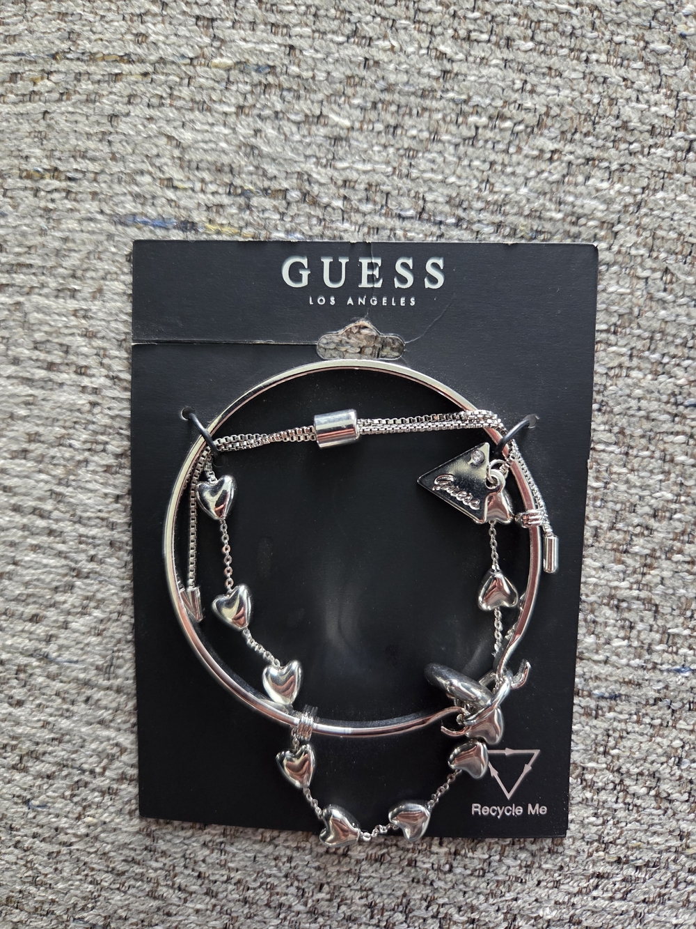 GUESS Silver Heart Charm & Triangle Logo Bracelet Set